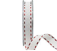 16mm WIRE-EDGED OPEN WEAVE-White-Red