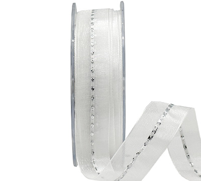 20mm SHEER with METALLIC STITCH-White-Silver