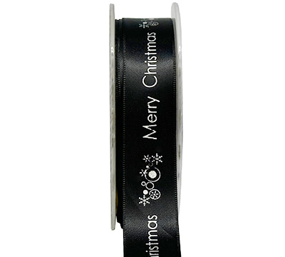 22mm MERRY CHRISTMAS PRINT-Black-Silver