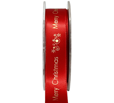 22mm MERRY CHRISTMAS PRINT-Red-Gold