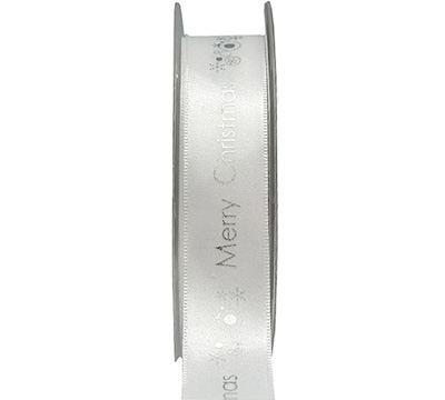 22mm MERRY CHRISTMAS PRINT-White-Silver