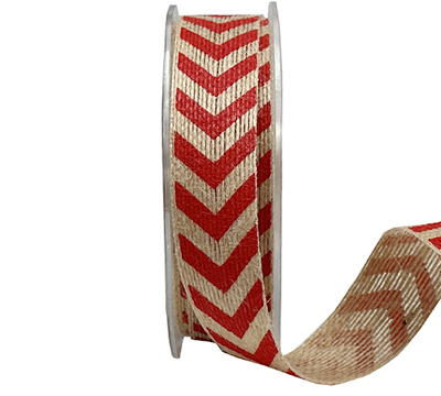 25mm PRINTED CHEVRON ON JUTE-Natural-Red