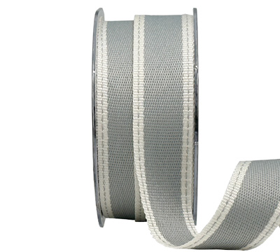 25mm WOVEN EDGE STITCHED-Silver