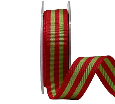 25mm GROSGRAIN STRIPE-Red-Green