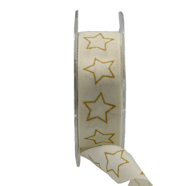 25mm WOVEN GLITTER STAR-Cream-Gold