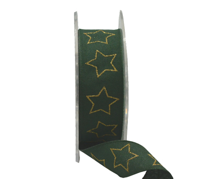 25mm WOVEN GLITTER STAR-Green-Gold