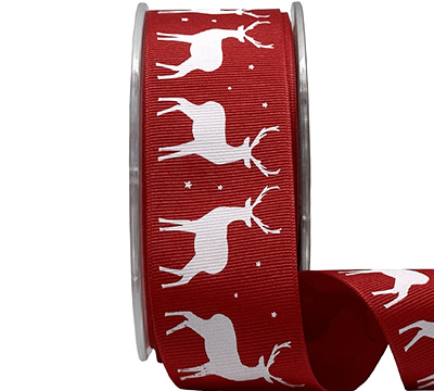 38mm GROSGRAIN NORDIC REINDEER-Red-White