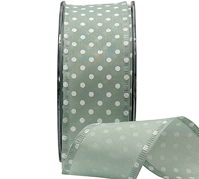 38mm WIRE-EDGED PRETTY POLKA DOTS-Sage-White