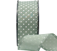 38mm WIRE-EDGED PRETTY POLKA DOTS-Sage-White