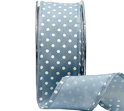 38mm WIRE-EDGED PRETTY POLKA DOTS-Washed Navy-White