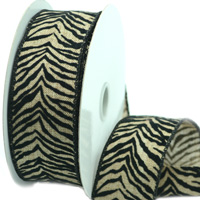38mm WIRE-EDGED FLOCK ANIMAL PRINT-Natural-Black