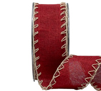 38mm WIRE-EDGED BLANKET STITCH-Deep Red-Natural