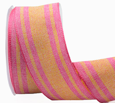 38mm WIRE-EDGED CANDY STRIPE-Hot Pink-Yellow