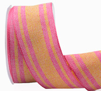 38mm WIRE-EDGED CANDY STRIPE-Hot Pink-Yellow