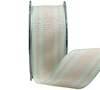 38mm WIRE-EDGED CANDY STRIPE-Peach-Mint