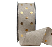 38mm WIRE-EDGED METALLIC POLKA DOT-Natural-Gold