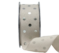 38mm WIRE-EDGED METALLIC POLKA DOT-Natural-Silver