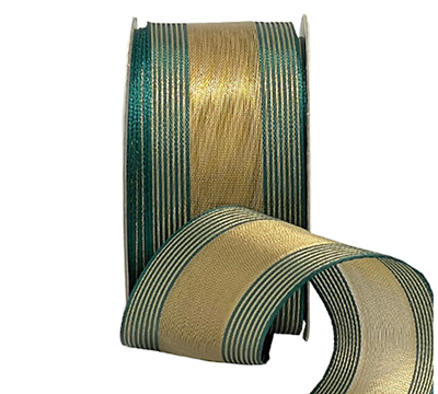 38mm WIRE-EDGED METALLIC SATIN MESH-Green-Gold