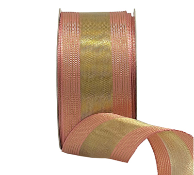 38mm WIRE-EDGED METALLIC SATIN MESH-Peach-Gold