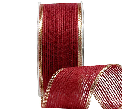 38mm WIRE-EDGED JUTE with METALLIC EDGE-Red-Gold