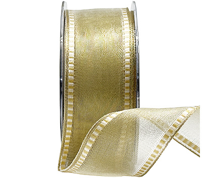38mm WIRE-EDGED SATIN THREAD MESH-Cream-Gold