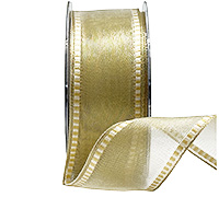 38mm WIRE-EDGED SATIN THREAD MESH-Cream-Gold