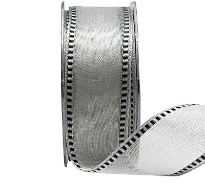 38mm WIRE-EDGED SATIN THREAD MESH-Silver-Black