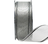 38mm WIRE-EDGED SATIN THREAD MESH-Silver-Black