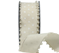 38mm WIRE-EDGED SPOTS with POM-POMS-Cream-White
