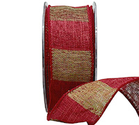 38mm WIRE-EDGED STRIPED LINEN-Red-Green