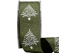 38mm GROSGRAIN YULETIDE TREE-Moss-White