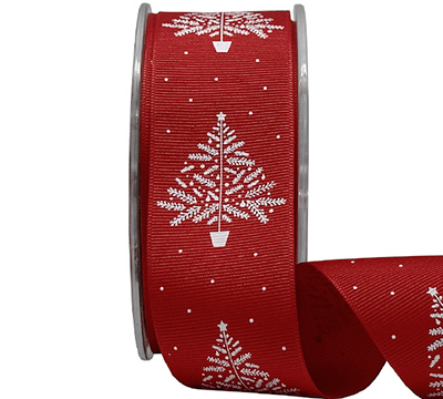 38mm GROSGRAIN YULETIDE TREE-Red-White