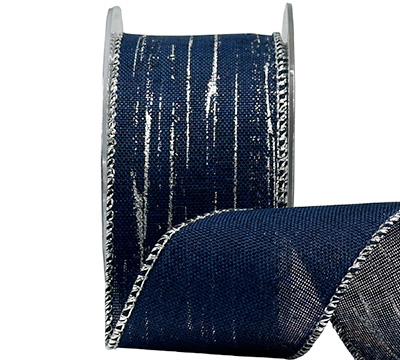 50mm WIRE-EDGED WOVEN METALLIC FLASH-Navy-Silver