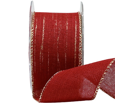 50mm WIRE-EDGED WOVEN METALLIC FLASH-Red-Gold