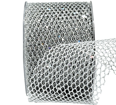 63mm  GLITTER MESH-Metallic Silver