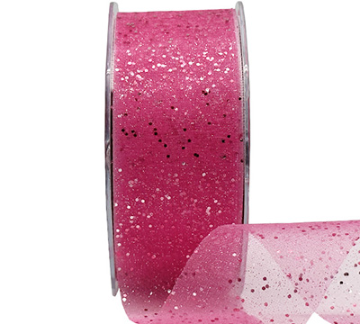 38mm CUT-EDGED ORGANZA GLITTER SPEC-Hot Pink-Silver