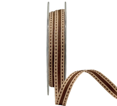 10mm GROSGRAIN STITCH STRIPE-Beige-Chocolate