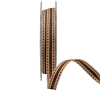 10mm GROSGRAIN STITCH STRIPE-Beige-Chocolate