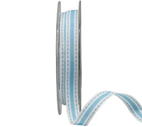 10mm GROSGRAIN STITCH STRIPE-White-Pale Blue