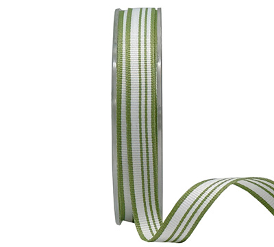 15mm GROSGRAIN STRIPES-Green-White
