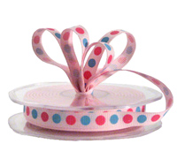 10mm GROSGRAIN BRIGHT DOTS-Pale Pink
