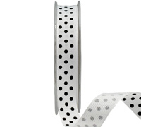 16mm GROSGRAIN DOMINO DOTS PRINT-Black on White