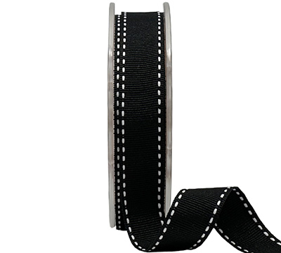 19mm GROSGRAIN STITCH-Black-White