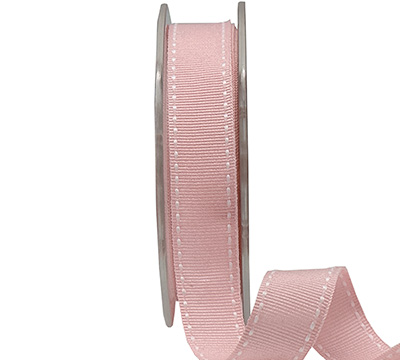 19mm GROSGRAIN STITCH-Pale Pink-White