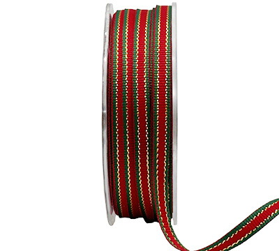 06mm GROSGRAIN XMAS GOLD STRIPE-Red-Green-Gold