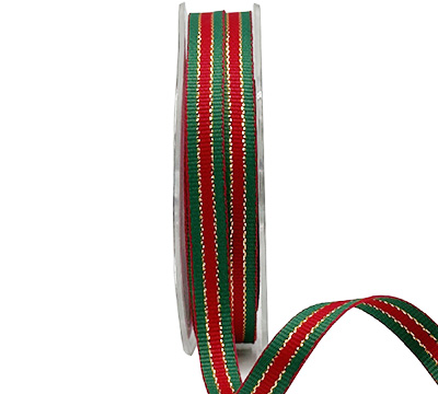 10mm GROSGRAIN XMAS GOLD STRIPE-Red-Green-Gold