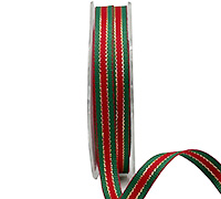 10mm GROSGRAIN XMAS GOLD STRIPE-Red-Green-Gold
