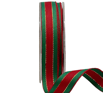 19mm GROSGRAIN XMAS GOLD STRIPE-Red-Green-Gold