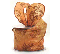 63mm WIRE-EDGED SHEER AUTUMN TONE LEAVES-Gold