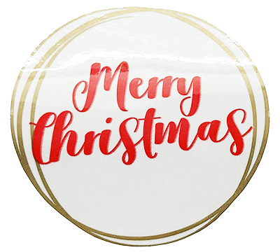 MERRY CHRISTMAS STICKER SEAL-Red-Gold on White #2